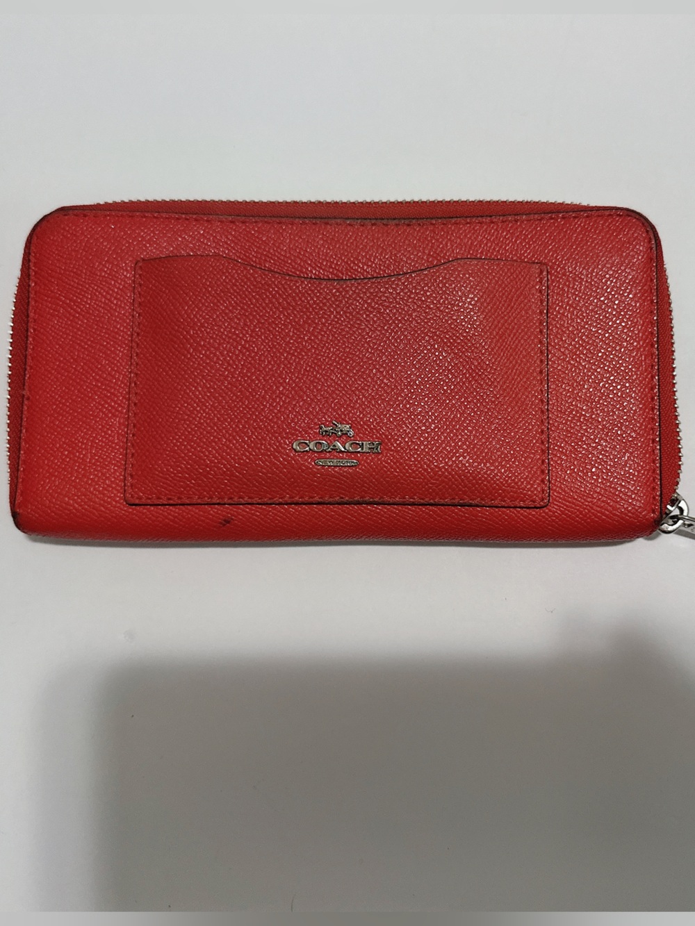 Coach Red Textured Leather Zip-Around Wallet with Wristlet